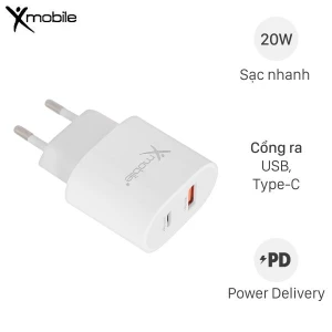 Sạc nhanh 2 cổng USB Type-C QC3.0 PD 20W Xmobile DC02