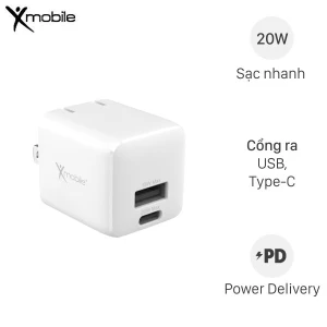 Sạc nhanh 2 cổng USB Type-C QC3.0 PD 20W Xmobile DS255A