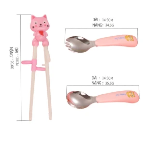 Bộ đũa tập ăn cho bé inox Happy cat 00585