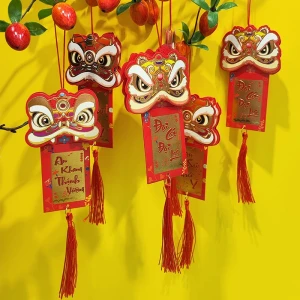 Túi 6 dây treo tài lộc lì xì đầu lân trang trí cây đào quất tết 55840