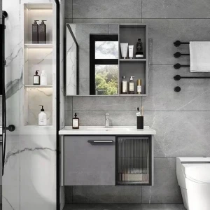 Bộ tủ chậu lavabo PVC đặc | KT 60 | Gương phôi bỉ