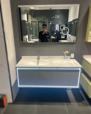 Bộ tủ chậu lavabo PVC Led cảm biến bật tắt không chạm 50x80 + Tủ gương cảm ứng bật tắt, có sấy, phôi bỉ cao cấp