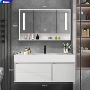 Bộ tủ chậu, tủ gương Enic T03 | KT tủ: 100cm | Gương đèn led cảm ứng