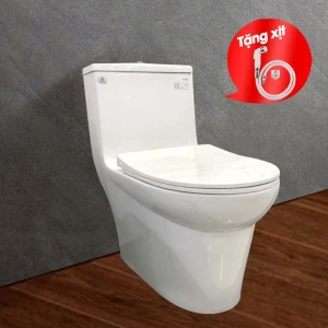 Bồn Cầu 1 Khối Viglacera V65, Tặng Kèm Vòi Xịt VG826