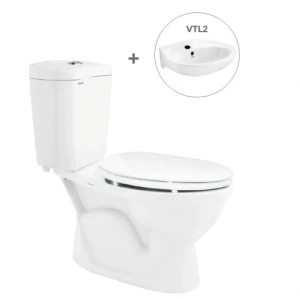 Bồn Cầu 2 Khối Viglacera VI28, Xả 1 Nhấn + Tặng Kèm Chậu VTL2