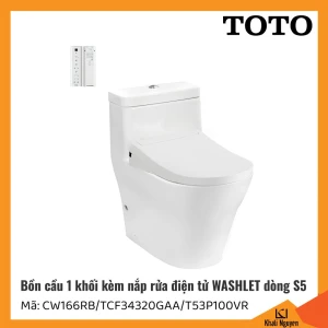 Bồn cầu TOTO 1 khối CW166RB/TCF34320GAA/T53P100VR, kèm nắp rửa điện tử WASHLET dòng S5