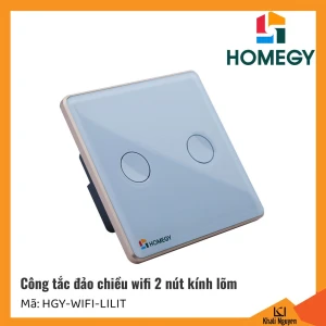 Công tắc đảo chiều wifi Homegy HGY-WIFI-LILIT | 2 nút kính lõm | Hình vuông mà trắng