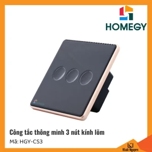 Công tắc thông minh Homegy HGY-CS3 hình vuông | 3 nút | Kính lõm | Màu đen