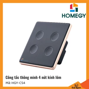 Công tắc thông minh Homegy HGY-CS4 hình vuông | 4 nút | Kính lõm | Màu đen
