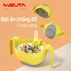 Bát ăn dặm silicon 3 chức năng kèm ống hút Misuta