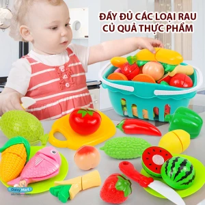 Giỏ cắt củ quả 30 chi tiết, bộ đồ chơi cắt rau củ quả