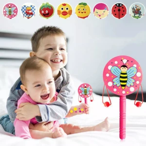 Xúc xắc trống lục lạc gỗ, trống gỗ cầm tay