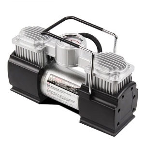 Máy bơm lốp 2 xi lanh tốc độ cao, tích hợp đèn pin, đồng hồ cơ (Điện 12V)