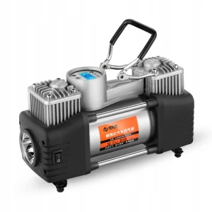 Máy bơm lốp 2 xi-lanh tốc độ cao, tích hợp đèn pin, đồng hồ điện tử