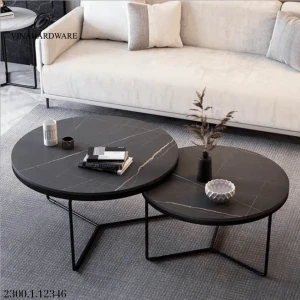 Bàn Cà Phê Tròn Vinahardware Mặt Đá Marble Đen Vân Trắng