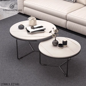 Bàn Cà Phê Tròn Vinahardware Mặt Đá Marble Trắng Vân Đen