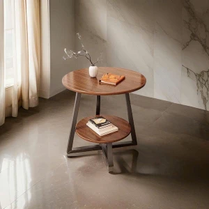 Bàn tròn MDF Vinahardware họa tiết vân gỗ