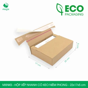 MXNK5 - 22x17x5 cm -60 hộp carton đóng hàng xếp nhanh có keo niêm phong - Hộp gói hàng, hộp quà
