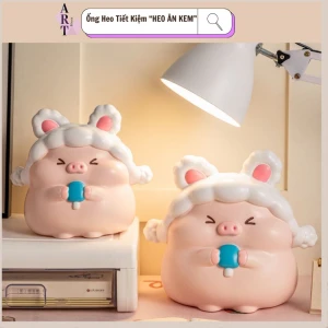 Ống tiêt kiệm heo ăn kem, quà tặng, trang trí, decor- arthouse_ Hàng chính hãng