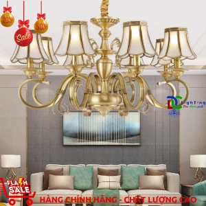 Đèn chùm đồng cổ điển TCC-3009/8 trang trí phòng khách, nhà hàng, quán ăn