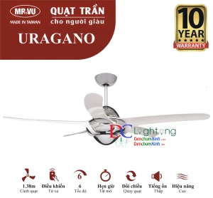 Quạt người giàu trang trí Homestay - Quạt trần Uragano - BH 10 năm động cơ - Đèn chùm xinh