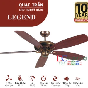 Quạt trần cánh gỗ trang trí phòng bếp - Quạt trần LEGEND NL - BH Động cơ 10 năm - Đèn chùm xinh