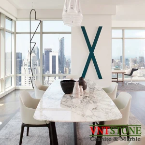 Bàn ăn mặt đá marble trắng Calacatta