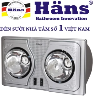 Đèn sưởi nhà tắm Hans 2 bóng H2B hàng chính hãng bh 3 năm