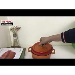 Nồi gang đúc Arber NG20MC màu cam đường kính 20cm, bảo hành 5 năm