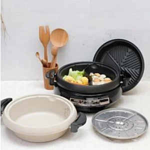 Nồi lẩu điện Zojirushi EP-PVQ30-BA, nồi lẩu 2 ngăn, khay nướng phủ gốm titan, giá hấp inox