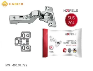 Bản lề giảm chấn inox 304 Hafele cong nhiều 483.01.722