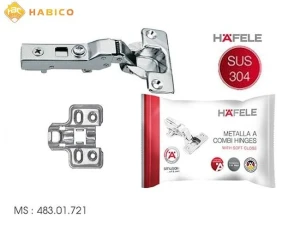 Bản lề giảm chấn inox 304 Hafele cong vừa 483.01.721