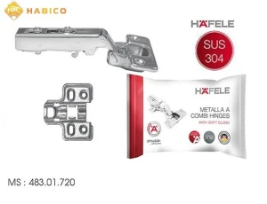 Bản lề giảm chấn inox 304 Hafele thẳng 483.01.720