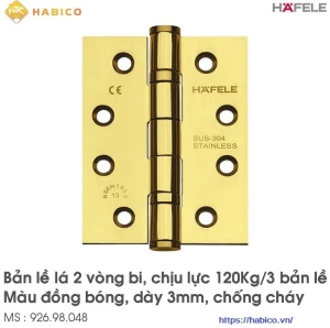 Bản lề lá 2 vòng bi chống cháy inox 304 đồng bóng Hafele 926.98.048