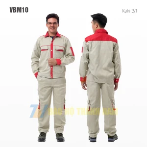 Quần áo bảo hộ Kaki 3.1 – Màu ghi phối đỏ