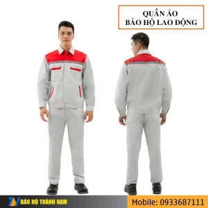 Quần áo bảo hộ màu ghi phối đỏ - Kaki 2.1 nhuộm than hoạt tính | Mã DN12