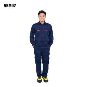 Quần áo bảo hộ vải PangRim nhà máy - Màu tím than phối đỏ