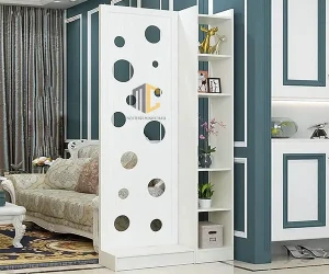 Kệ gỗ làm vách ngăn hình tròn