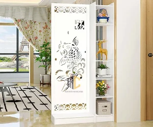 Kệ vách ngăn phòng khách đẹp cá chép hóa rồng