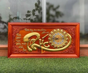 Tranh gỗ đồng hồ chữ Phúc