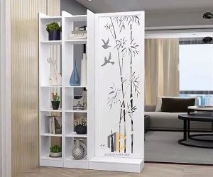 Vách ngăn CNC cây trúc kết hợp kệ