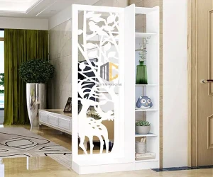 Vách ngăn CNC gỗ nhựa kết hợp kệ hươu sao