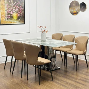 Bộ Bàn Ăn 6 Ghế Cao Cấp Đá Kim Sa Tự Nhiên Xuyên Sáng Nhập Khẩu