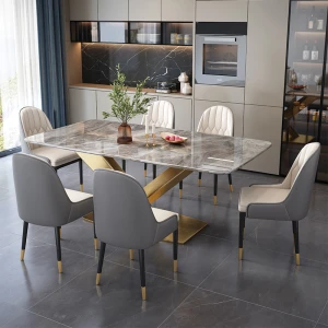 Bộ Bàn Ăn 6 Ghế Mặt Đá Khung Inox Monet