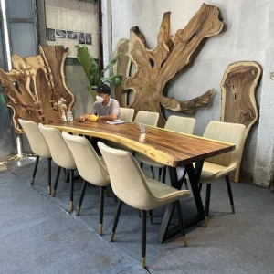 Bộ Bàn Ăn 8 Ghế Gỗ Nguyên Tấm Me Tây