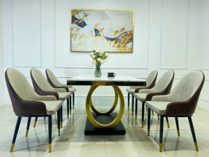 Bộ Bàn Ăn Đá Cẩm Thạch Double 6 Ghế Monet