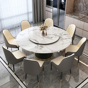 Bộ Bàn Ăn Tròn Xoay 8 Ghế Mặt Đá G8