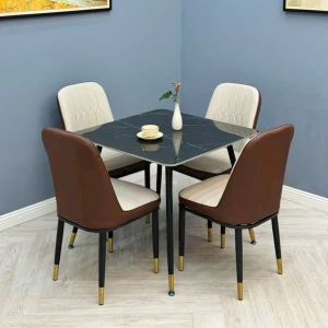 Bộ Bàn Ăn Vuông Mặt Đá Ceramic 4 Ghế Monet Nhập Khẩu