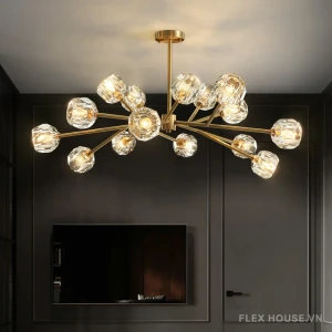 Đèn pha lê khung đồng Bắc Âu cao cấp MC350-15H