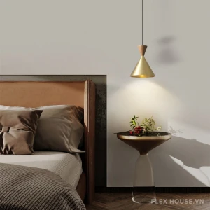 Đèn thả bằng đồng đui gỗ hình nón sáng tạo FLM115